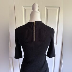 Black Short Sleeved Knit Top with Gold Zipper